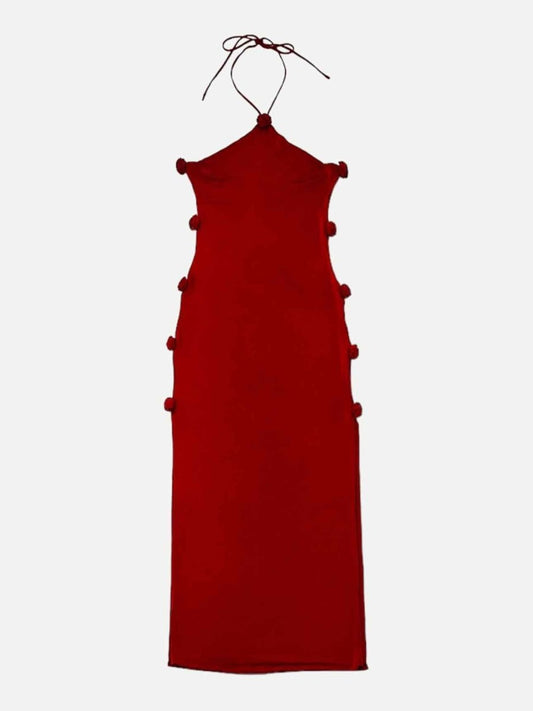 Pre - loved MAGDA BUTRYM Halterneck Red Midi Bodycon Dress at Reems Closet