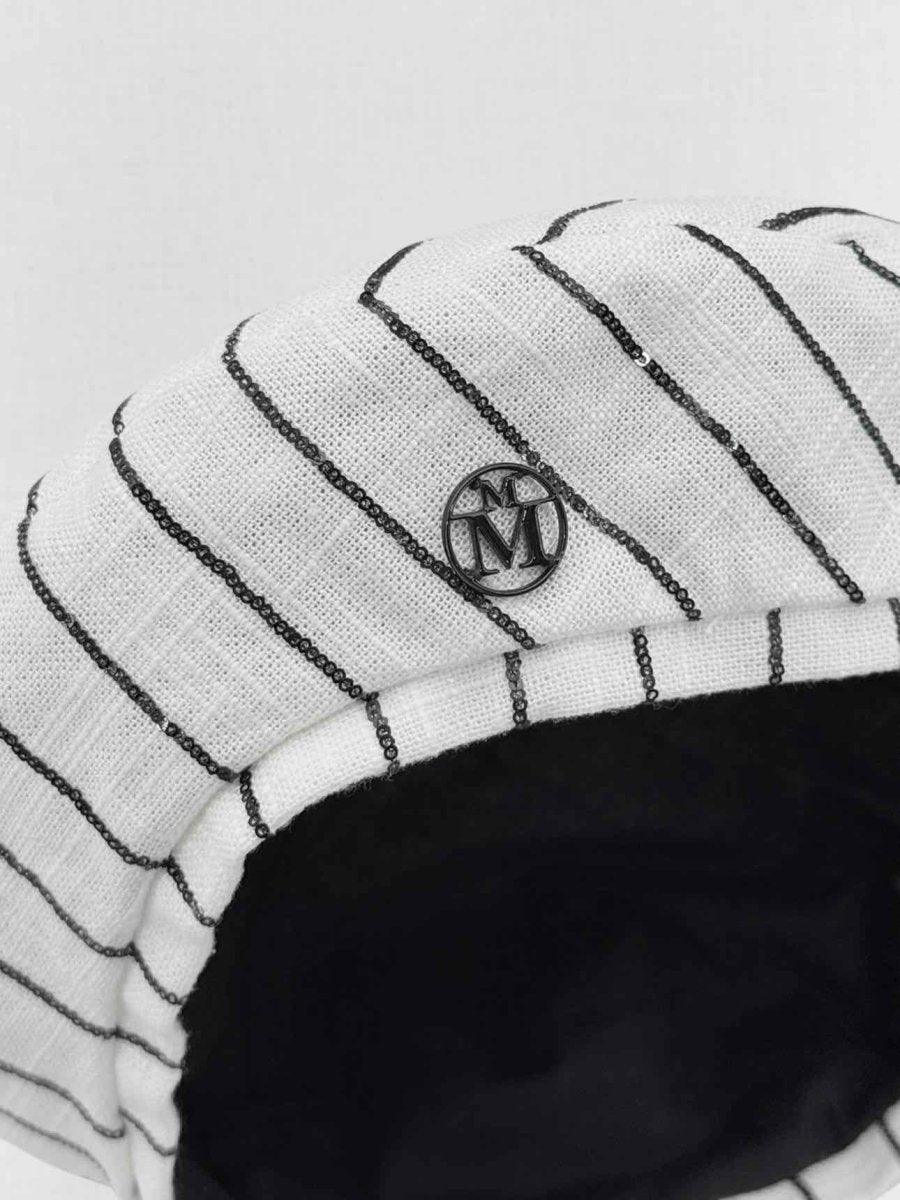 Pre - loved MAISON MICHEL White & Black Striped Beret at Reems Closet