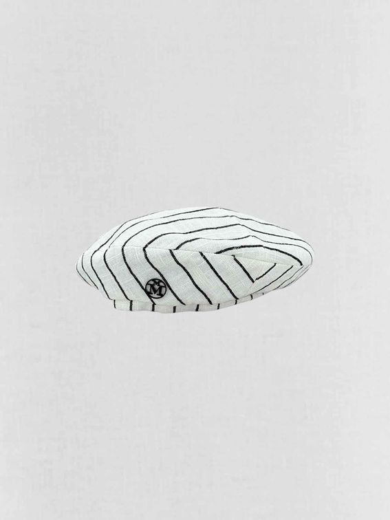 Pre - loved MAISON MICHEL White & Black Striped Beret at Reems Closet