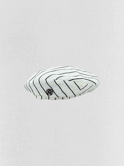 Pre - loved MAISON MICHEL White & Black Striped Beret at Reems Closet