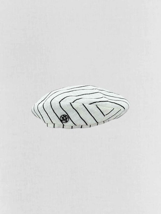 Pre - loved MAISON MICHEL White & Black Striped Beret at Reems Closet