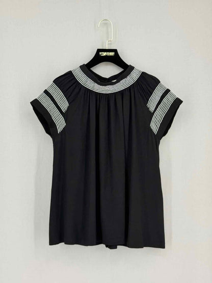 Pre-loved MAJE Black Embroidered Size Large Blouse at Reems Closet