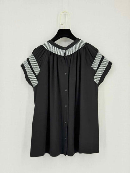 Pre-loved MAJE Black Embroidered Size Large Blouse at Reems Closet