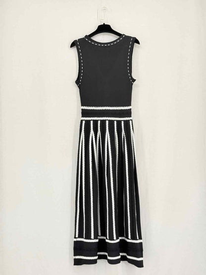 Pre - loved MAJE Black & White Size Large Midi Dress at Reems Closet