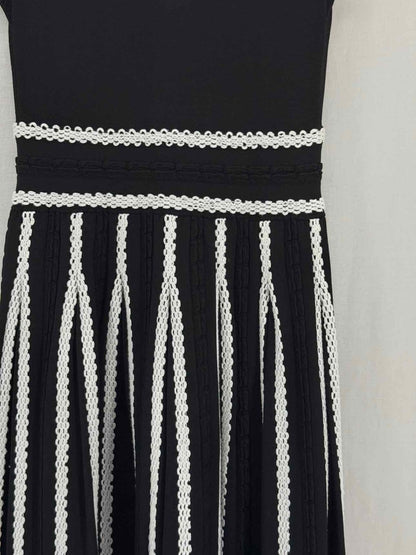Pre - loved MAJE Black & White Size Large Midi Dress at Reems Closet