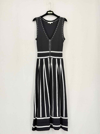 Pre - loved MAJE Black & White Size Large Midi Dress at Reems Closet