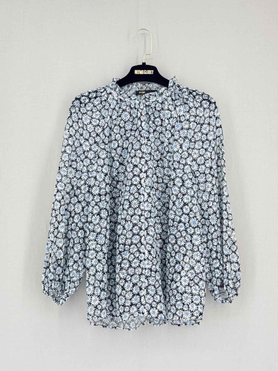 Pre-loved MAJE Blue Multicolor Daisy Print Size US 0 2 PC Top at Reems Closet