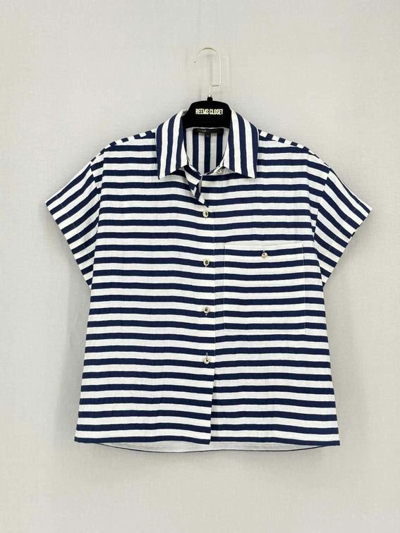 Pre-loved MAJE Blue & White Striped Size US 0 Shirt at Reems Closet