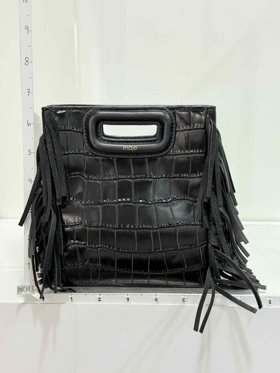 Pre-loved MAJE Fringed M Black Croc Embossed Shoulder Bag at Reems Closet