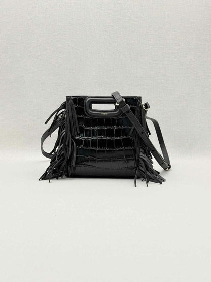 Pre-loved MAJE Fringed M Black Croc Embossed Shoulder Bag at Reems Closet