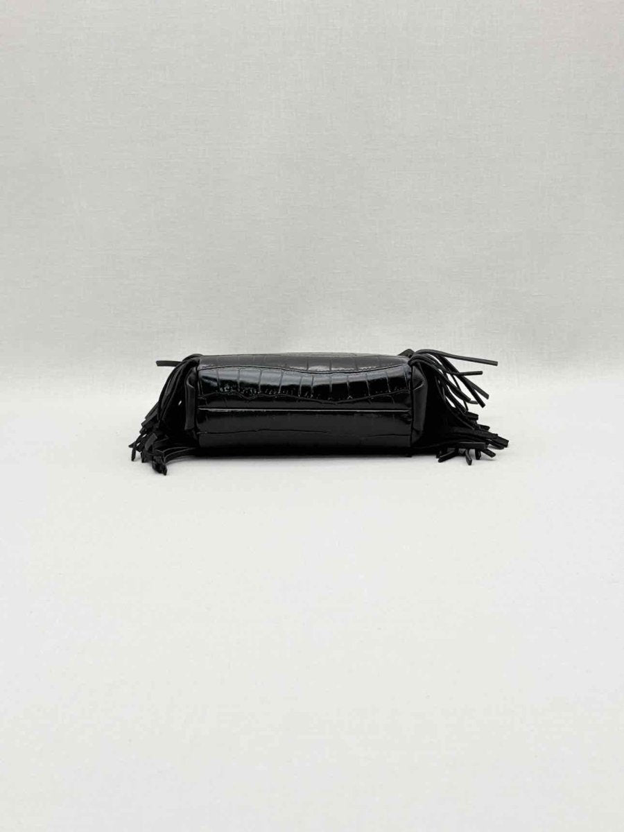 Pre-loved MAJE Fringed M Black Croc Embossed Shoulder Bag at Reems Closet