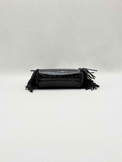 Pre-loved MAJE Fringed M Black Croc Embossed Shoulder Bag at Reems Closet