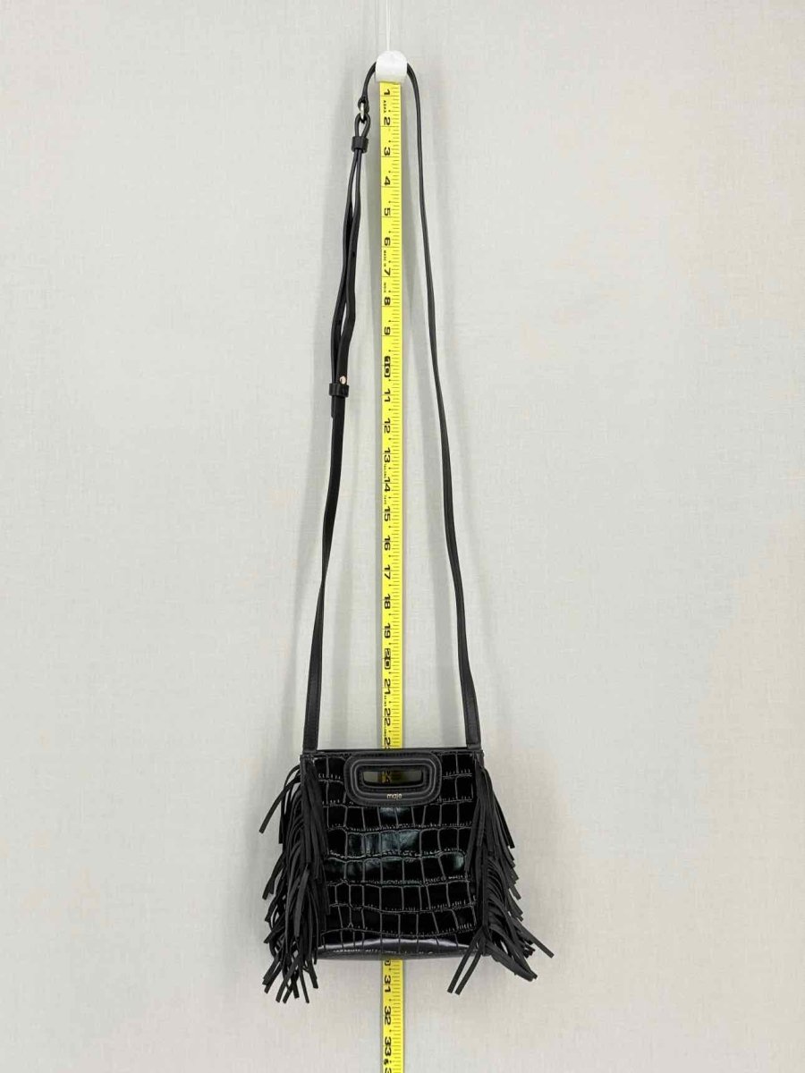 Pre-loved MAJE Fringed M Black Croc Embossed Shoulder Bag at Reems Closet