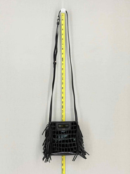 Pre-loved MAJE Fringed M Black Croc Embossed Shoulder Bag at Reems Closet