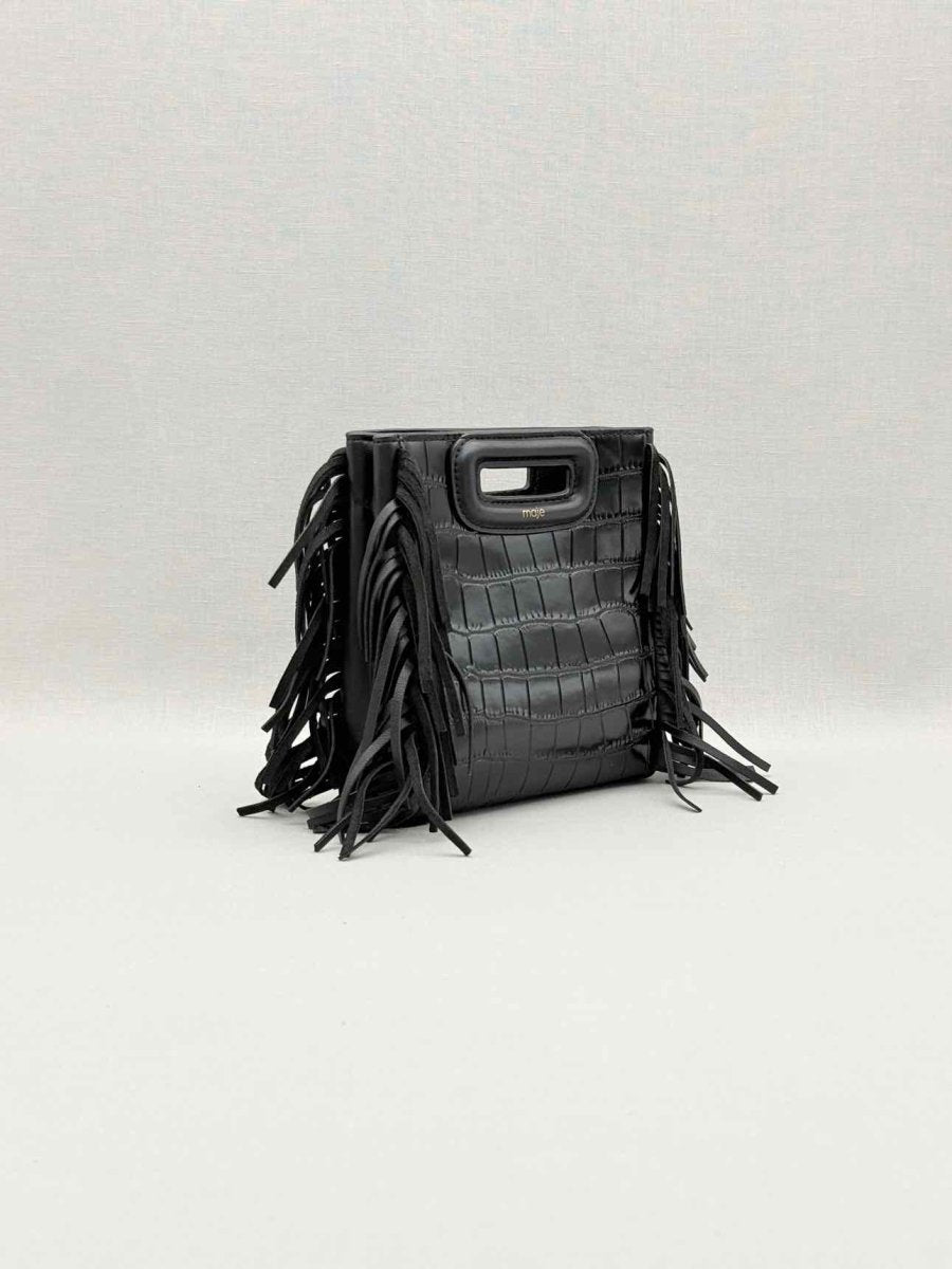 Pre-loved MAJE Fringed M Black Croc Embossed Shoulder Bag at Reems Closet