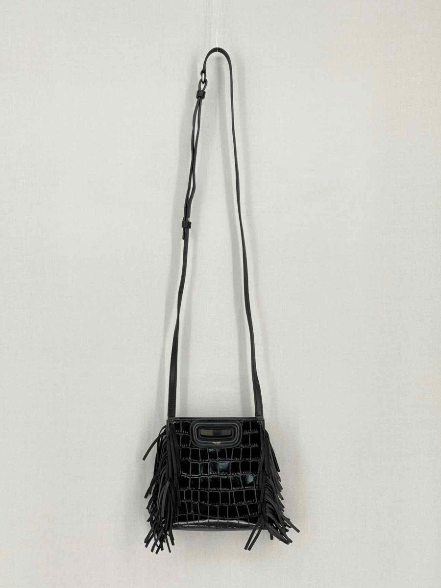 Pre-loved MAJE Fringed M Black Croc Embossed Shoulder Bag at Reems Closet