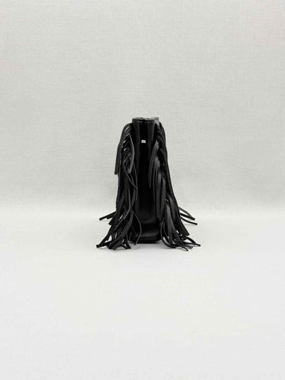 Pre-loved MAJE Fringed M Black Croc Embossed Shoulder Bag at Reems Closet
