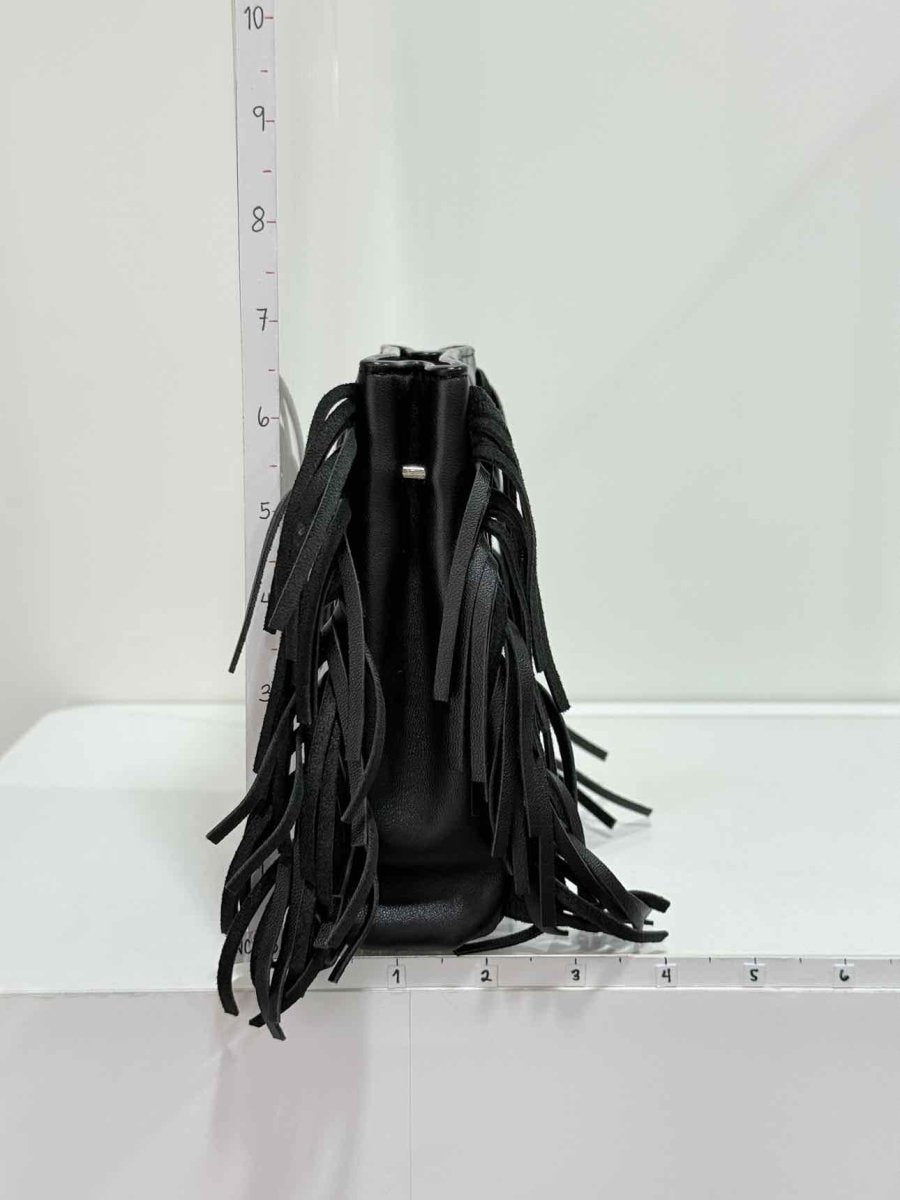 Pre-loved MAJE Fringed M Black Croc Embossed Shoulder Bag at Reems Closet
