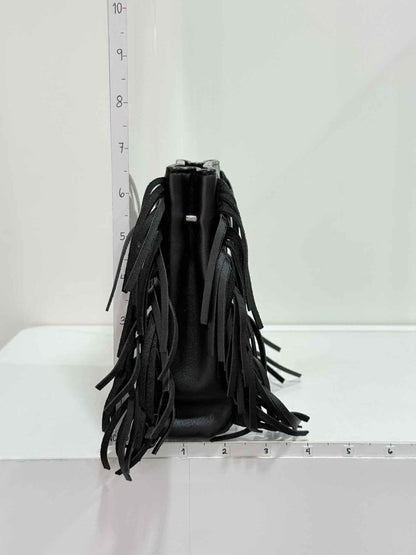 Pre-loved MAJE Fringed M Black Croc Embossed Shoulder Bag at Reems Closet