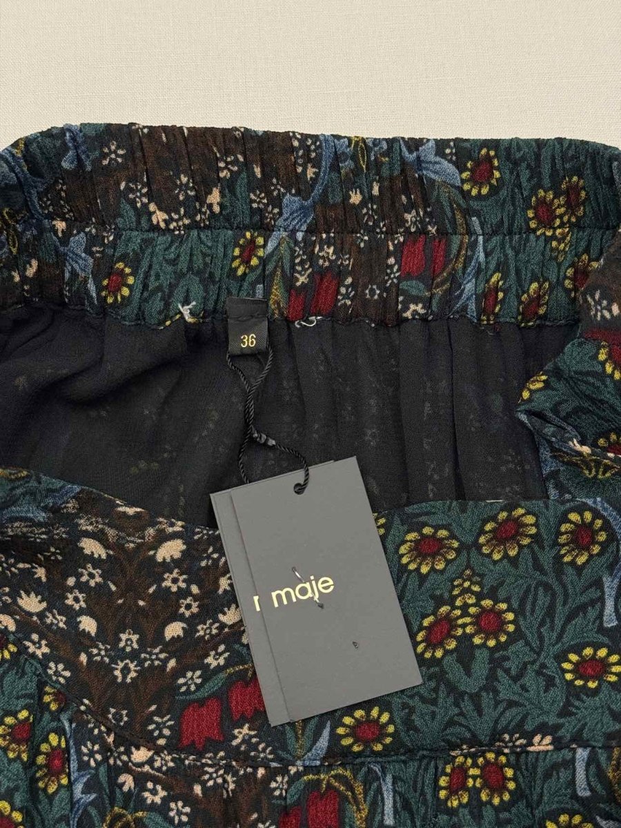 Pre-loved MAJE Green Multicolor Floral Print Size US 0 Midi Skirt at Reems Closet