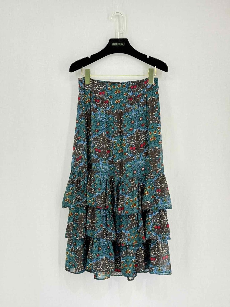 Pre-loved MAJE Green Multicolor Floral Print Size US 0 Midi Skirt at Reems Closet