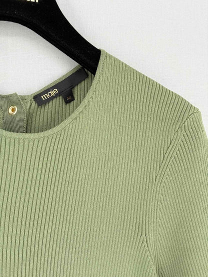 Pre - loved MAJE Knit Khaki Size US 8 Short Dress at Reems Closet