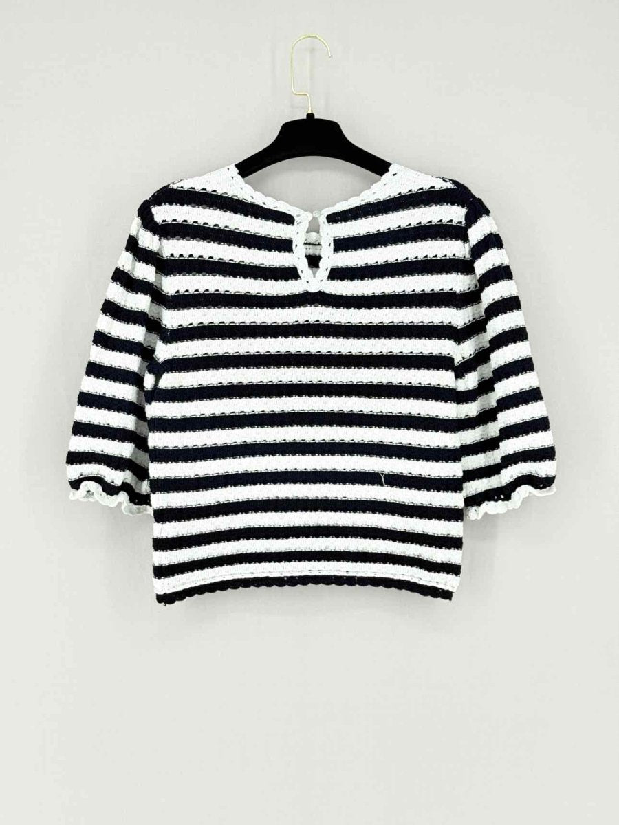 Pre - loved MAJE Knit White & Blue Striped Size Medium Top at Reems Closet