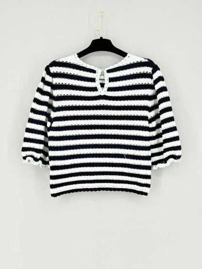 Pre - loved MAJE Knit White & Blue Striped Size Medium Top at Reems Closet