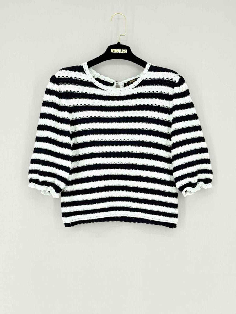 Pre - loved MAJE Knit White & Blue Striped Size Medium Top at Reems Closet