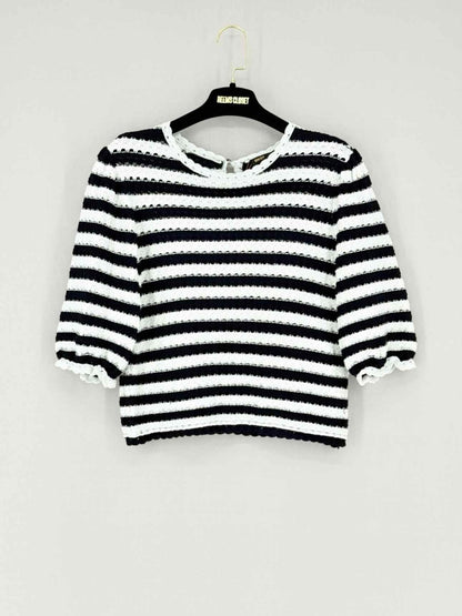 Pre - loved MAJE Knit White & Blue Striped Size Medium Top at Reems Closet
