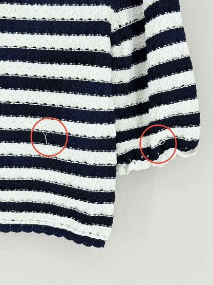 Pre - loved MAJE Knit White & Blue Striped Size Medium Top at Reems Closet
