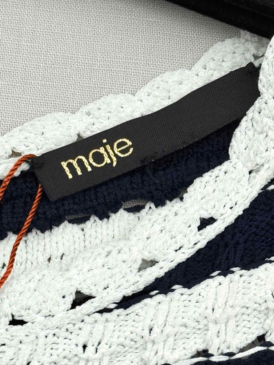 Pre - loved MAJE Knit White & Blue Striped Size Medium Top at Reems Closet