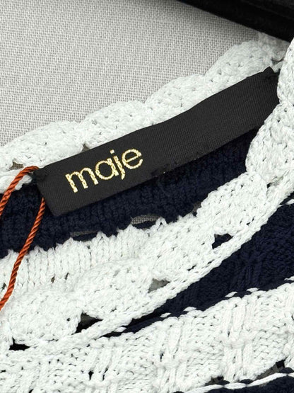 Pre - loved MAJE Knit White & Blue Striped Size Medium Top at Reems Closet