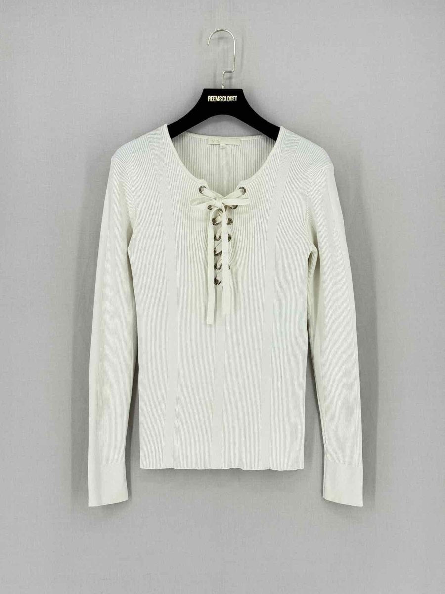 Pre - loved MAJE Off - white Ribbed Size Large Top at Reems Closet