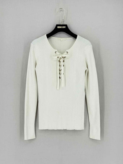 Pre - loved MAJE Off - white Ribbed Size Large Top at Reems Closet