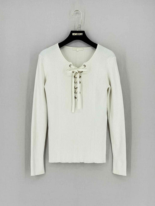 Pre - loved MAJE Off - white Ribbed Size Large Top at Reems Closet