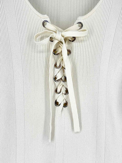 Pre - loved MAJE Off - white Ribbed Size Large Top at Reems Closet