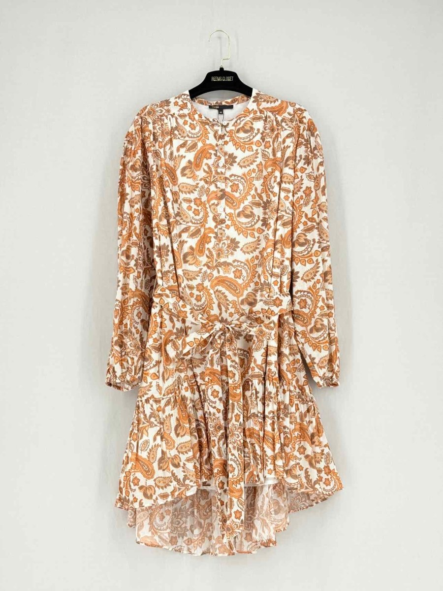 Pre - loved MAJE Orange Paisley Print Size US 8 Short Dress at Reems Closet