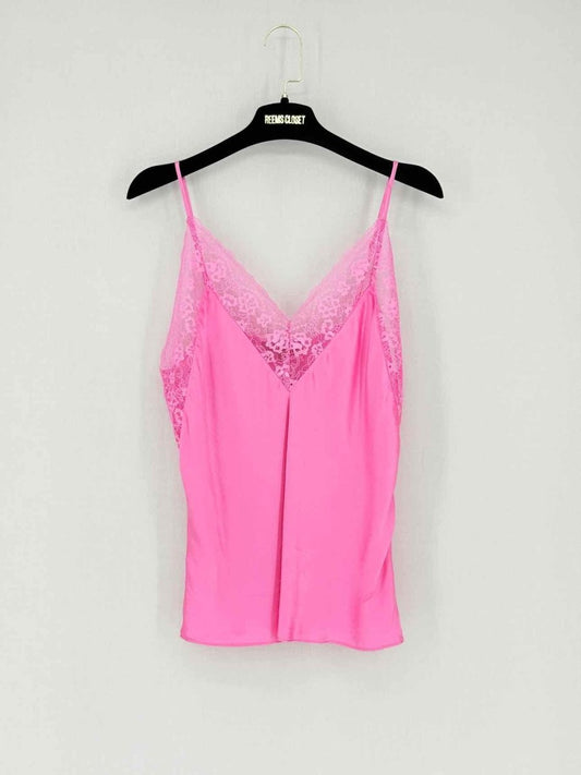 Pre - loved MAJE Pink Lace Trim Size Medium Top at Reems Closet