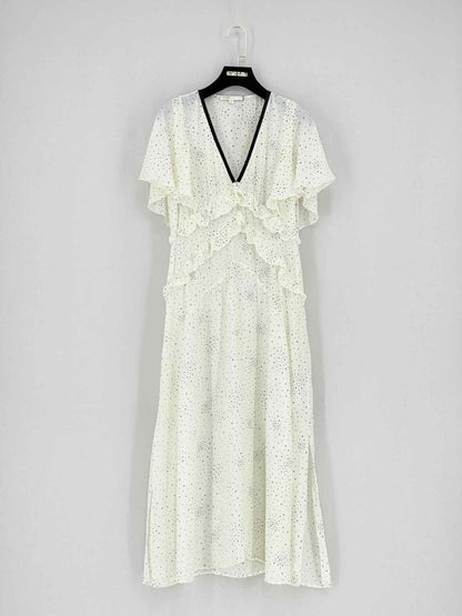 Pre - loved MAJE Racky Off - white & Black Size US 4 Midi Dress at Reems Closet