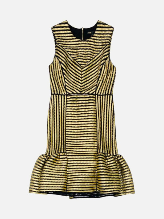 Pre - loved MAJE Rezzano Gold & Black Striped Short Dress at Reems Closet