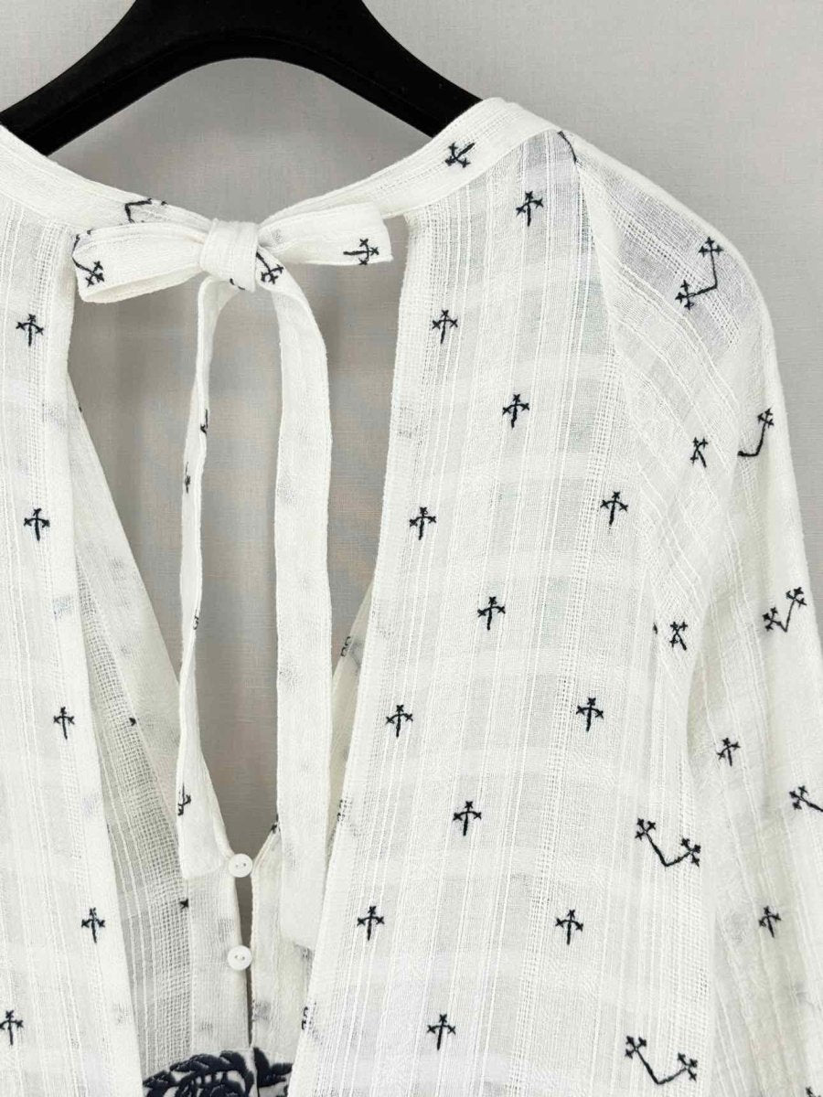 Pre - loved MAJE Ribiza White & Blue Floral Size Small Midi Dress at Reems Closet