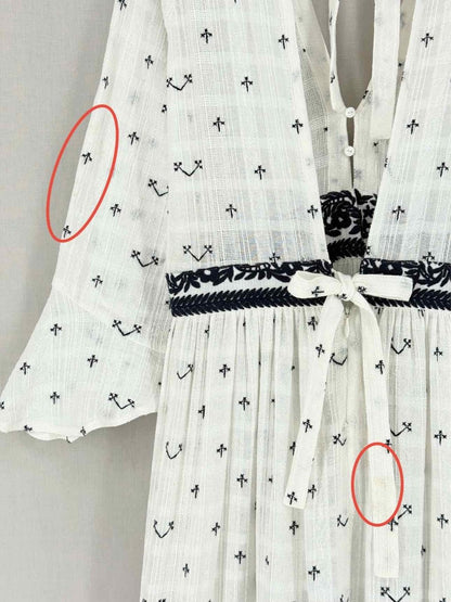 Pre - loved MAJE Ribiza White & Blue Floral Size Small Midi Dress at Reems Closet