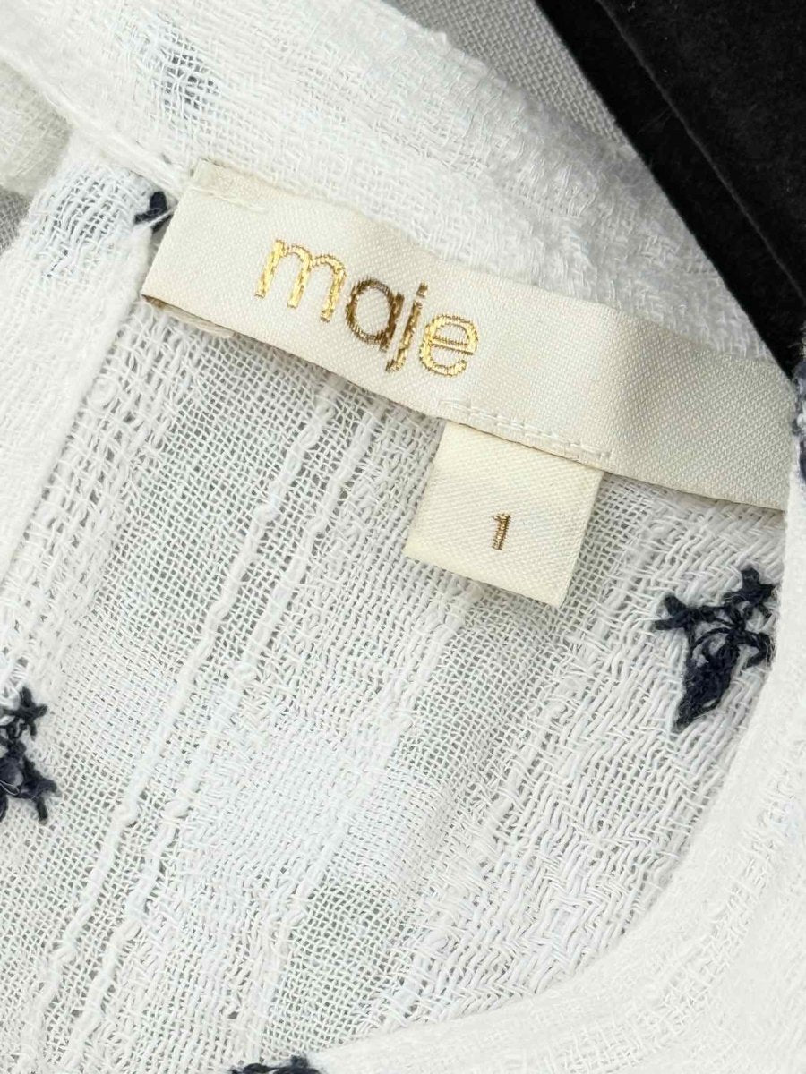 Pre - loved MAJE Ribiza White & Blue Floral Size Small Midi Dress at Reems Closet