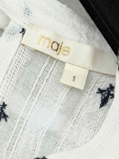 Pre - loved MAJE Ribiza White & Blue Floral Size Small Midi Dress at Reems Closet