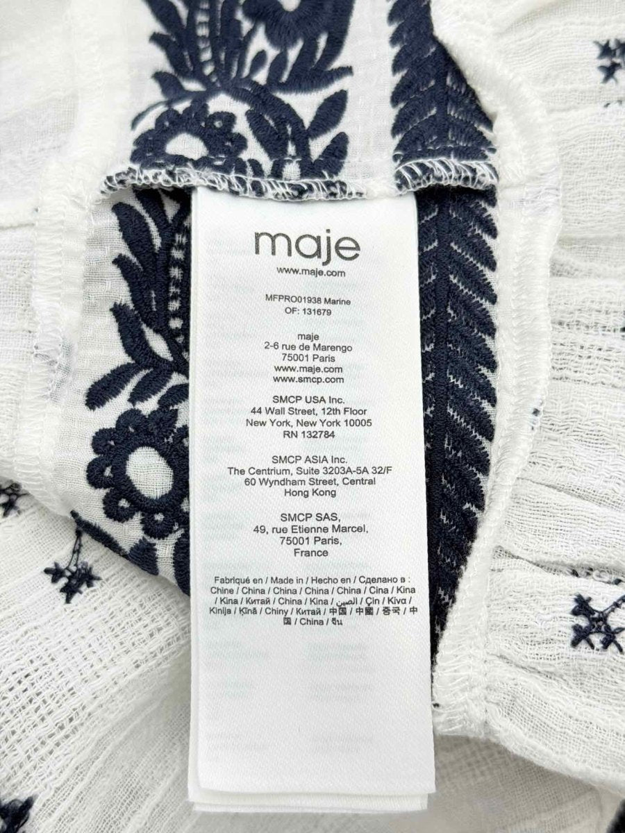 Pre - loved MAJE Ribiza White & Blue Floral Size Small Midi Dress at Reems Closet