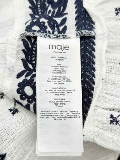 Pre - loved MAJE Ribiza White & Blue Floral Size Small Midi Dress at Reems Closet