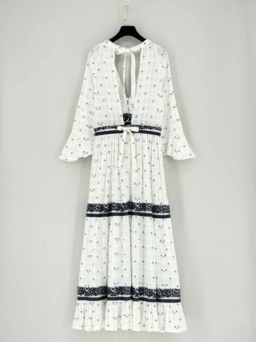 Pre - loved MAJE Ribiza White & Blue Floral Size Small Midi Dress at Reems Closet