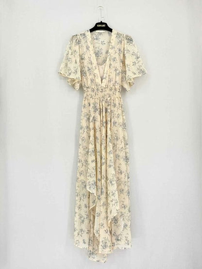 Pre-loved MAJE Rima Beige Floral Print Size US 4 Midi Dress at Reems Closet