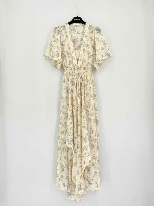 Pre-loved MAJE Rima Beige Floral Print Size US 4 Midi Dress at Reems Closet